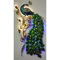 World Dcor Iron Peacock With Led Metal Abstract/Wall Sculptures/Wall Hanging/Wall Art Multicolor For Home Decoration/Living Room/Office/Cafe/Bedroom. (3.5 Ft)