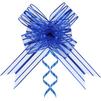 Paandeji 30Mm Organza Pull Bow Ribbon 4Inch Size For Christmas, Party Birthday Gift, Ribbon Bows For Wrapping Boxes Or Flower Decorations (Blue Color, 10Pc Set)