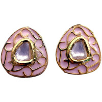 Embroiderymaterial Pink Teardrop Kundan Rhinestones: Royalty-Inspired Embellishments For Jewellery Making & Embroidery (2X2.3 Cm, 2 Pieces, Pink)