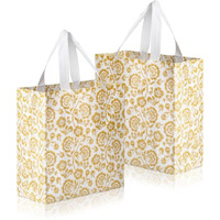 Drapme Flower Printed Reusable Non Woven Shopping Carry Bag For Wedding, Birthday, Party, Return Gifts (Small - 9.5X10X4, Gold, Pack Of 30)