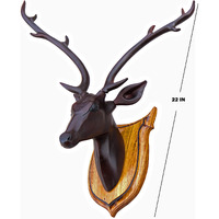 Bankura Traditional Art Center, Deer Head Long Neck Wooden Handmade Showpiece Wall Mounted And Wall Hanging Hook Home Decor 56Cm, Black