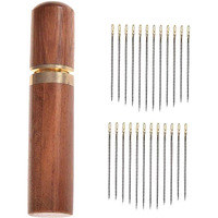 Kawn 24X Self Threading Needles With Wooden Needle Case Brown_Golden Needles