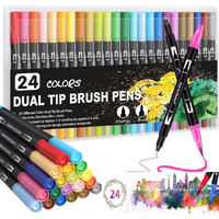Fidrox Premium 24 Set Sketch Pen Set Drawing Pen Dual Tip Brush Pens Markers For Drawing Brush Pens 24 Shades Art Markers Set Fineliner Color Pens Water Based Marker For Calligraphy Drawing Sketching