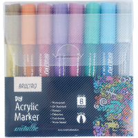 Brustro Acrylic (Diy) Marker Set Of 8 (Metallic Shades), Tip Size - 2Mm |Water-Resistant,Matte Finish,Uv Resistant,Non-Toxic Colours|Ideal For Craftworks,School, Works On Glass & Plastic