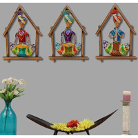 Rsn 3 Rajasthani Hut Musicians Wall Hangings For Home Decoration, Metal Wall Art Frame Wall Sculpture For Living Room, Wall Hanging Decorative Items For Bedroom (Size 11X7.5 Inch)