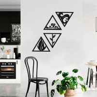 Device Of Mm 4 Elements Air, Fire, Earth, Water, Wall Art Hanging Black Designed Wood Decor Sculptures Black Wall Art Decoration Contemporary Home- 12 Inch