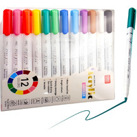 Wishkey 12 Shades Acrylic Marker Pen Set, Water-Based Non-Toxic Ink, Waterproof, Smudge Proof Colorful Sketch Pens, Multipurpose Marker Pens For Art Works, 8+ Years (Pack Of 12, Multicolor)