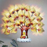 Theunique.Wrought And Cast Iron Wall Metal Buddha Led Tree. Multi Gold Colour Wall Hanging Home Decor For Living Room Decorations