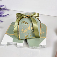 Satyam Kraft 12 Pcs Square Decorative Folding Storage Gift Boxes With Ribbon For Wedding Return Gifts, Birthdays, Perfect For Packing Chocolate, Dry Fruits And Special Occasions (Pack Of 12) (Green)