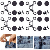Mgnlr Adjustable Jeans Button Pin, No Need To Sew Jeans Button Needles, Make The Waist Fit For Skirt Pants Robe, Waist Jeans Button Tightener For Women Man (4Pcs Black Button Waist Pin)