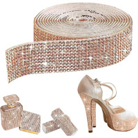 Maycreate Rose Gold Self Adhesive Rhinestone Ribbon, Bling Crystal Diamond Ribbon Roll Wrap Glittering Rhinestones Sticker For Gift Wrapping, Diy Arts Crafts Projects, Wedding, Party Decor, 1 Yard