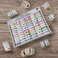 Crafty Cuddle Decorative Washi Tape Set  Hot Stamping Design, Hearts & Flamingo Prints, Multi-Pattern(Pack Of 10)