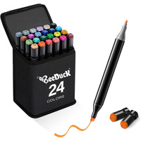 Beeduck Sketch Pens Set Of 24 Colors With Carrying Case, Dual Tip Fine And Broad Chisel Art Markers Sketch Pen, Art Supplies For Coloring, Sketching And Drawing (24), Multicolor