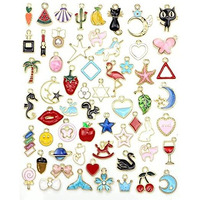 Elephantboat Multi1 60 Pcs Assorted Gold Plated Enamel Animal Moon Star Fruit Charm Pendant Diy For Necklace,Bracelet Jewelry Making And Crafting