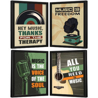 Chaka Chaundh Vintage Music Quotes Wall Frames Combo (34 X 27 X 4 Cm) - Set Of 4,Multicolor