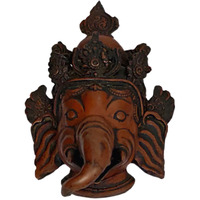 Purpledip Resin Idol Krodhit Ganesha: Dakshin Murti Angry Ganapathi Wall Hanging Stone Finish Mask (11800)