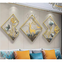 Dsh Crafting Your Curiosity Metal Wall Decor Gold Metal Leaf Wall Hanging Sculpture For Home Decoration Set Of -3 (02-Dear-Blu-3P)