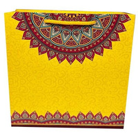 Flute Cubes Printed Gift Paper Bag (Size- 8 Inch X 8 Inch X 3 Inch) (Pack Of 10, Design 6),Yellow