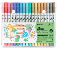 Ohuhu Brush Pen 36 Pastel Colors Water-Based Sketch Pen Set No Bleeding Dual Tips Fineliner & Brush Drawing Pens Art Marker For Kids Adults Calligraphy Journal - Maui