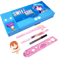 Parteet Combo (Pack Of 5 Items) 1 Plastic Pencil Box With Both Compartments,1 Cartoon Pen, 1 Lead Pencil With Extra Leads, 1 Ice Cream Shape Eraser And 1 Scale For Kids (Assorted Colour)