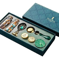 Zeelpetal Wax Seal Stamp Kit, Wax Seal Kit, Seal Stamp Kit, Wax Seal Stamp With Sealing Wax Beads, Candles, Wax Melting Spoon, Wooden Handle Stamp For Craft, Fine Gift Box - 1 Pc, Multi.