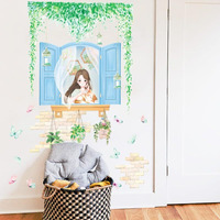Indian Royals Girl In The Window Kids Self Adhesive Home Dcor Wall Sticker (60 Cm X 90 Cm)