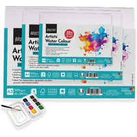 Brustro Watercolour Papers Cotton Cp 300 Gsm A5, A4 & A3 With Sennelier Aquarelle French Artists Watercolor Aqua-Mini Set - Metal Box Of 8 Half Pans