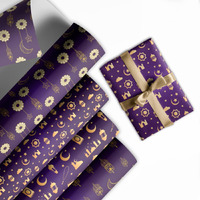 Festiko Set Of 12 Pcs Wrapping Papers For Ramadan/Eid (Purple & Golden), Gift Wrapping Paper, Eid Party Supplies