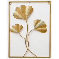 Homartel Gold Metal Wall Decor, 24" X 16" Gold Leaf Wall Decor With Frame, Golden Metal Ginkgo Leaf Wall Art Wall Sculpture For Living Room, Office, Home, Hotel - 1 Pcs