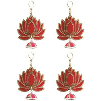 Abhsant Lotus Hangings For Decoration Floral Wall Hangings For Temple Decor Showpiece For Home Decor (4, Lotus Jumkha - Red)