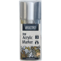 Brustro Acrylic (Diy) Marker Set Of 3 - Black, White & Gold |Tip Size - 2Mm, Water-Resistant,Matte Finish,Uv Resistant,Non-Toxic Colours|Ideal For Craftworks, Works On Glass & Plastic, School Projects