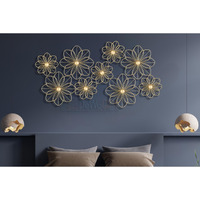 Dewogift Metal Wall Decor/Floral Wall Art/Wall Sculpture/Hanging For Living Room, Office, Bedroom, Hotel Set Of 9 (Gold)