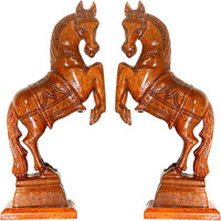 Bankura Traditional Art Center Horse Wooden Handicraft Table Decors Showpieces For Wall Decoration And Wall Mounted Home Decor 23Cm Brown,Pack Of 2