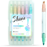 Glun 2 In 1 Gliter Marker, Self-Outline Gliter English Colour Markers, 12 Shades Bullet Journal Pens & English Gliter Shades Pens For Card Making, Scrapbooking, Drawing, And Diy Art Crafts For Kids