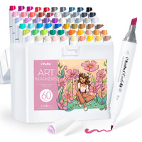 Ohuhu Alcohol Markers: Mini Brush & Slim Broad 60 Illustration Colors Dual Tip Brush Tip Alcohol-Based Art Marker For Artists Adults Coloring Illustration- Refillable