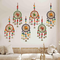 Handicrafts Paradise Handmade Wool Colorful Pom Pom Bell Wall, Door And Room Decor Hangings For Festive Decoration, Pack Of 6Pc,Multi