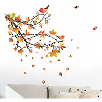 Decals Design 'Autumn Leaves And Birds' Wall Sticker (Pvc Vinyl, 50 Cm X 70 Cm, Multicolour)