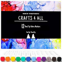 Crafts 4 All Fabric Markers Permanent Non Bleed-12 Pack Bright Dual Tip Stained Fine Writers Art Fabric Pens Child Safe,Water-Based & Non-Toxic.