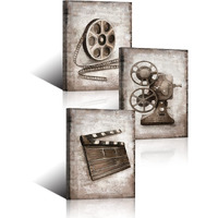 Vvovv Wall Decor Movie Theater Home Cinema Movie Room Media Room Decor Canvas Art Print Gallery Wrap (12"X16"X3 Panels)