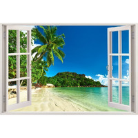 Printelligent Vinyl 3D Top Vivid Beach View Illusion Wall Decal Sticker
