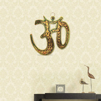 Handicrafts Paradise Metal Wall Hanging Om Shaped Figurine, Multicolours, 7.5 Inch, 1 Pcs