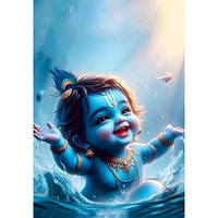 Baby Krishna Posters | Baby Krishna Stickers | Baby Krishna Posters For Pregnant Women | Lord Krishna Poster | Krishna Ji Baby Poster | Cute Baby Krishna Poster For Living Room Decoration