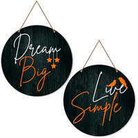 Artvibes Dream Big Live Simple Quote Wall Hanger For Home | Office | Living Room | Gift | Wooden Wall Hanging Decor | Home Decoration Items For Bedroom | Wall Decor Hanging Items (Wh_4108N), Set Of 2