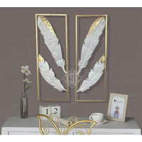 Dsh Crafting Your Curiosity Wall Decor Metal Wall Art Gold White Feather Wall Hanging Sculpture (Set Of-2) For Living Room, Bedroom, Farm House, Hall, Dining Hall.