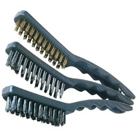 Aasons Wire Brush Assorted Set Of 3, Brass/Nylon/Stainless Steel Bristles Household Cleaning Brush For Stove Burner Tiles Taps, Pvc Handle, Angled Head To Reach Difficult Spaces (Big)