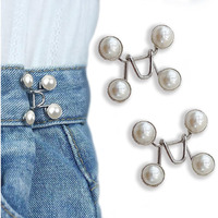 Diamond Craftz Pant Waist Tightener, Adjustable Waist Buckle Set, Instant Jeans Button Pins For Pants Jeans Skirts, No Sewing Required (Pearl White (2Pc))