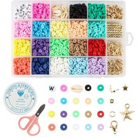 Kiyana Clay Heishi Beads For Bracelet Making Kit, 24 Colors Flat Round Polymer Clay Beads 6Mm Spacer Beads With Pendant Charms Kit For Jewelry Making Kit Bracelets Necklace (3828)