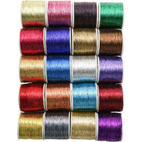 Embroiderymaterial Combo Metallic Zari Thread For Embroidery, Sewing And Jewelry Making, Multicolor | 20 Rolls (Thickness 0.1Mm/Length 85Meters)