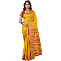 Sugathari Womens Banarasi Saree Pure Kanjivaram Silk Saree Soft New Ladies 2023 Design Wear Pattu Sarees Latest Cotton Party Sari Collections With Blouse Piece For Wedding Sadi (Sam Pari S-6 Yellow)