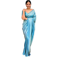 Flosive Womens Present Banarasi Soft Lichi Silk Saree Beautiful Jacquard Rich Pallu Design Work Zari Woven Kanjivaram Silk Style Saree With Soft Lichi Silk Blouse Piece (D Sky)